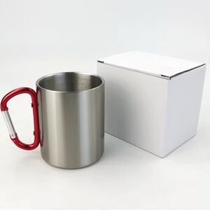 Stainless Steel Mug with Red Carabiner Handle